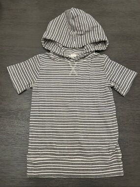 kate quinn Black & White Striped Short-Sleeve Hoodie Dress